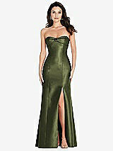 Front View Thumbnail - Olive Green Bow Cuff Strapless Princess Waist Trumpet Gown