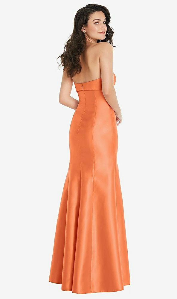 Back View - Portofino Orange Bow Cuff Strapless Princess Waist Trumpet Gown