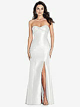 Front View Thumbnail - White Bow Cuff Strapless Princess Waist Trumpet Gown