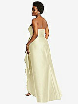 Rear View Thumbnail - Butter Yellow Strapless Satin Gown with Draped Front Slit and Pockets