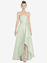 Alt View 1 Thumbnail - Mint Green Strapless Satin Gown with Draped Front Slit and Pockets
