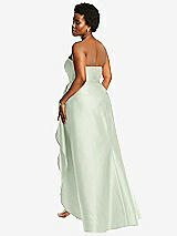 Rear View Thumbnail - Mint Green Strapless Satin Gown with Draped Front Slit and Pockets