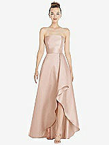 Alt View 1 Thumbnail - Cameo Strapless Satin Gown with Draped Front Slit and Pockets