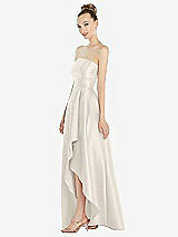 Alt View 2 Thumbnail - Ivory Strapless Satin Gown with Draped Front Slit and Pockets