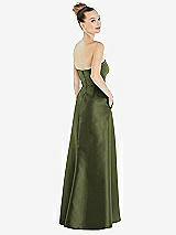 Alt View 3 Thumbnail - Olive Green Strapless Satin Gown with Draped Front Slit and Pockets