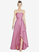 Alt View 1 Thumbnail - Powder Pink Strapless Satin Gown with Draped Front Slit and Pockets