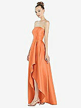 Alt View 2 Thumbnail - Portofino Orange Strapless Satin Gown with Draped Front Slit and Pockets