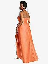 Rear View Thumbnail - Portofino Orange Strapless Satin Gown with Draped Front Slit and Pockets
