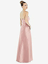 Alt View 3 Thumbnail - Rose Strapless Satin Gown with Draped Front Slit and Pockets