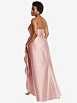 Rear View Thumbnail - Rose Strapless Satin Gown with Draped Front Slit and Pockets