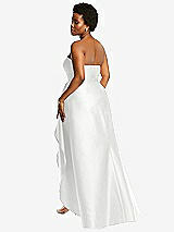 Rear View Thumbnail - White Strapless Satin Gown with Draped Front Slit and Pockets