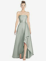 Alt View 1 Thumbnail - Willow Green Strapless Satin Gown with Draped Front Slit and Pockets