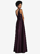 Rear View Thumbnail - Deep Plum Jewel-Neck V-Back Maxi Dress with Mini Sash