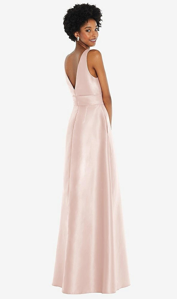 Back View - Blush Jewel-Neck V-Back Maxi Dress with Mini Sash