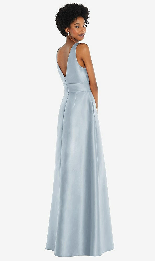 Back View - Mist Jewel-Neck V-Back Maxi Dress with Mini Sash