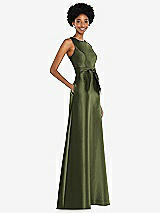 Side View Thumbnail - Olive Green Jewel-Neck V-Back Maxi Dress with Mini Sash