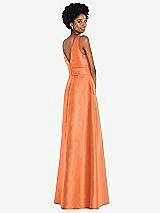 Rear View Thumbnail - Portofino Orange Jewel-Neck V-Back Maxi Dress with Mini Sash