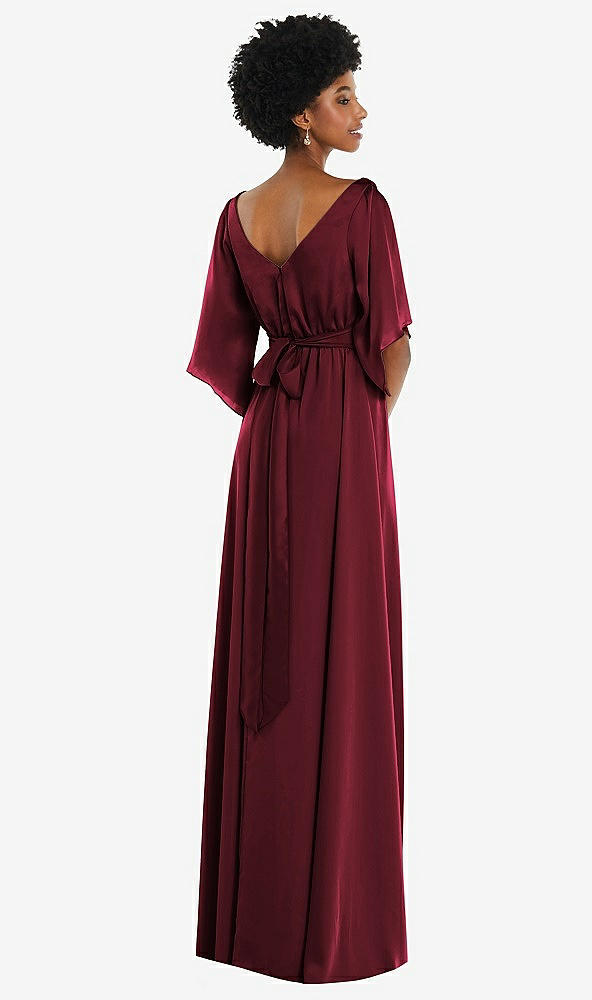 Back View - Cabernet Asymmetric Bell Sleeve Wrap Maxi Dress with Front Slit