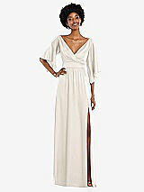 Front View Thumbnail - Ivory Asymmetric Bell Sleeve Wrap Maxi Dress with Front Slit