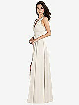 Side View Thumbnail - Ivory Shirred Shoulder Criss Cross Back Maxi Dress with Front Slit
