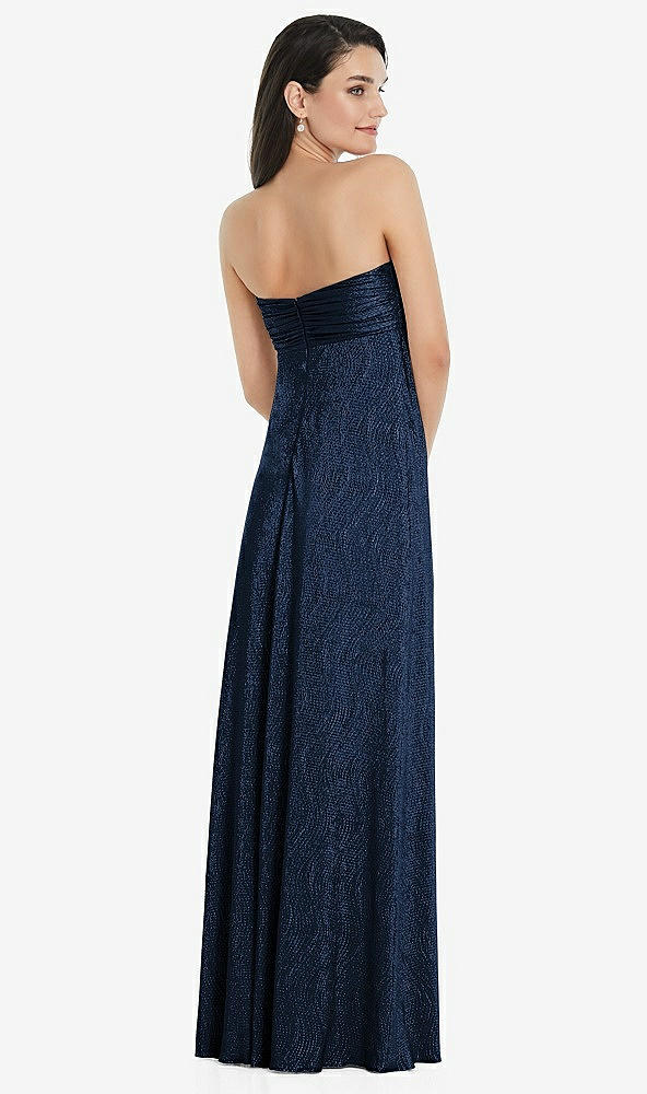Back View - Midnight Navy Strapless Twist Bodice Empire Waist Metallic Maxi Dress