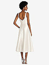 Rear View Thumbnail - Ivory Square Neck Full Skirt Satin Midi Dress with Pockets