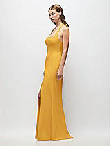 Side View Thumbnail - NYC Yellow Tie Halter Open Back Trumpet Gown 