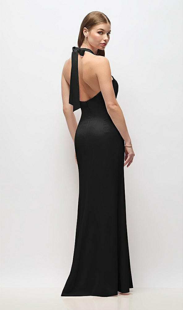 Back View - Black Tie Halter Open Back Trumpet Gown 