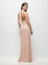 Rear View Thumbnail - Cameo Tie Halter Open Back Trumpet Gown 