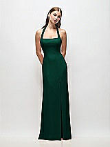 Front View Thumbnail - Hunter Green Tie Halter Open Back Trumpet Gown 