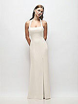 Front View Thumbnail - Ivory Tie Halter Open Back Trumpet Gown 