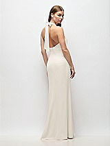 Rear View Thumbnail - Ivory Tie Halter Open Back Trumpet Gown 