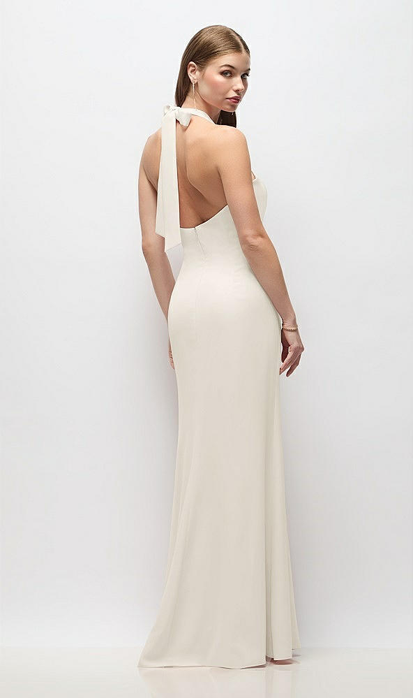 Back View - Ivory Tie Halter Open Back Trumpet Gown 