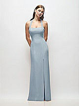 Front View Thumbnail - Mist Tie Halter Open Back Trumpet Gown 