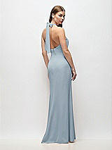 Rear View Thumbnail - Mist Tie Halter Open Back Trumpet Gown 