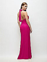 Rear View Thumbnail - Think Pink Tie Halter Open Back Trumpet Gown 