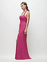 Side View Thumbnail - Tea Rose Tie Halter Open Back Trumpet Gown 