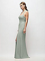 Side View Thumbnail - Willow Green Tie Halter Open Back Trumpet Gown