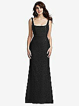 Front View Thumbnail - Black Scoop Back Sequin Lace Trumpet Gown
