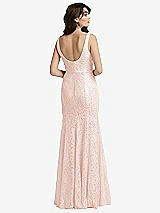 Rear View Thumbnail - Blush Scoop Back Sequin Lace Trumpet Gown