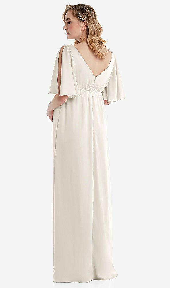 Back View - Ivory Flutter Bell Sleeve Empire Maternity Dress