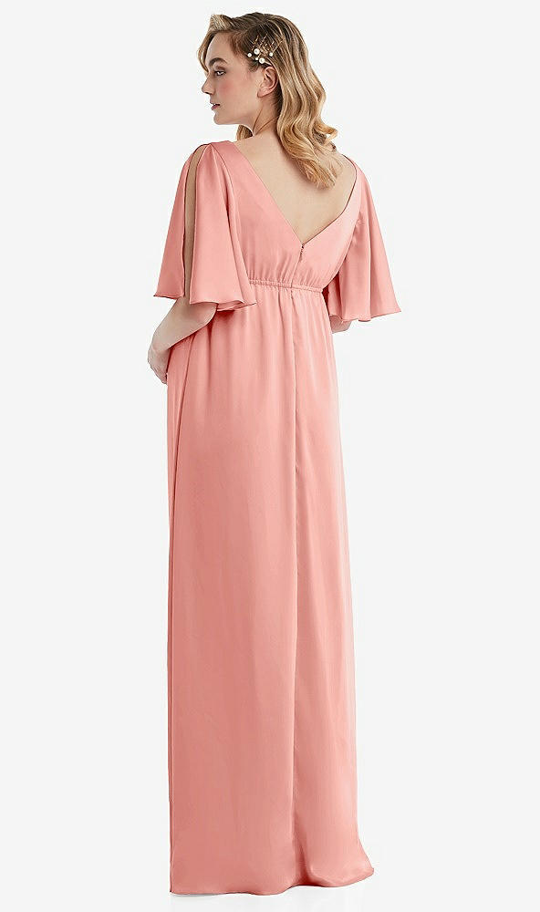 Back View - Rose Flutter Bell Sleeve Empire Maternity Dress