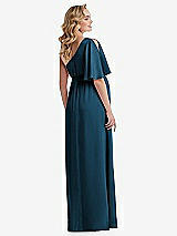 Rear View Thumbnail - Atlantic Blue One-Shoulder Flutter Sleeve Maternity Dress
