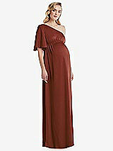 Front View Thumbnail - Auburn Moon One-Shoulder Flutter Sleeve Maternity Dress