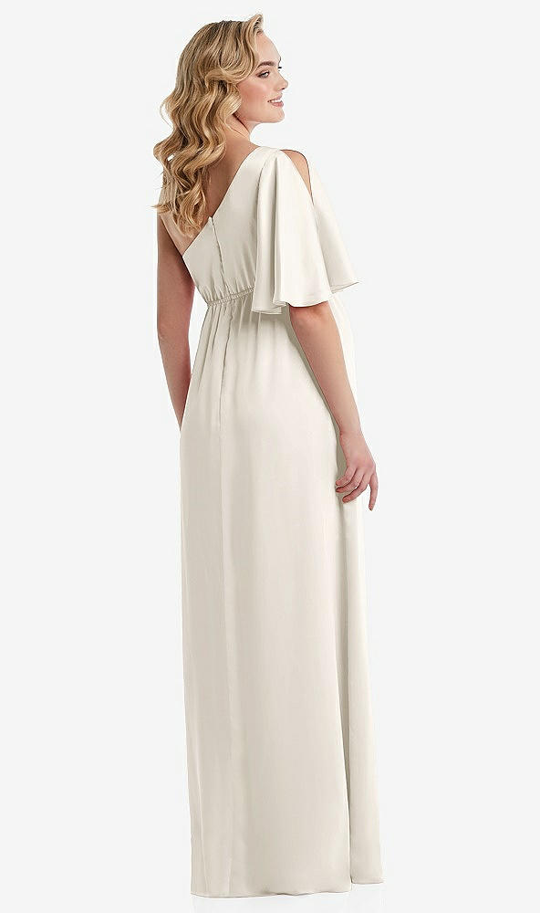 Back View - Ivory One-Shoulder Flutter Sleeve Maternity Dress