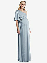 Front View Thumbnail - Mist One-Shoulder Flutter Sleeve Maternity Dress