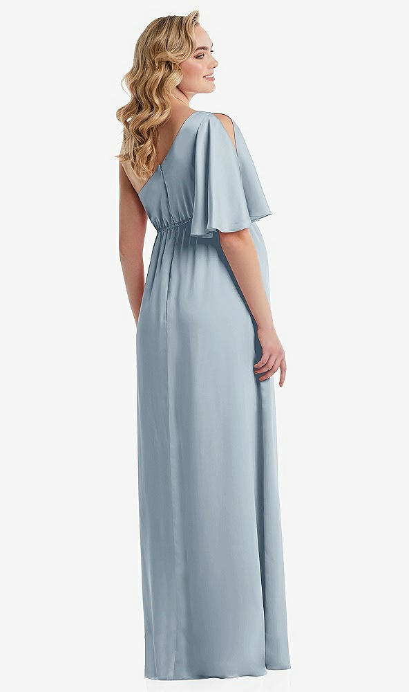 Back View - Mist One-Shoulder Flutter Sleeve Maternity Dress