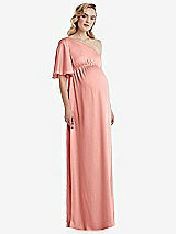 Front View Thumbnail - Rose One-Shoulder Flutter Sleeve Maternity Dress