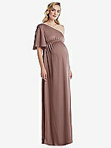 Front View Thumbnail - Sienna One-Shoulder Flutter Sleeve Maternity Dress