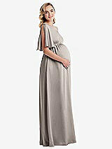 Side View Thumbnail - Taupe One-Shoulder Flutter Sleeve Maternity Dress